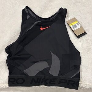 Nike Black and Gray Sports Bra with Red Swoosh